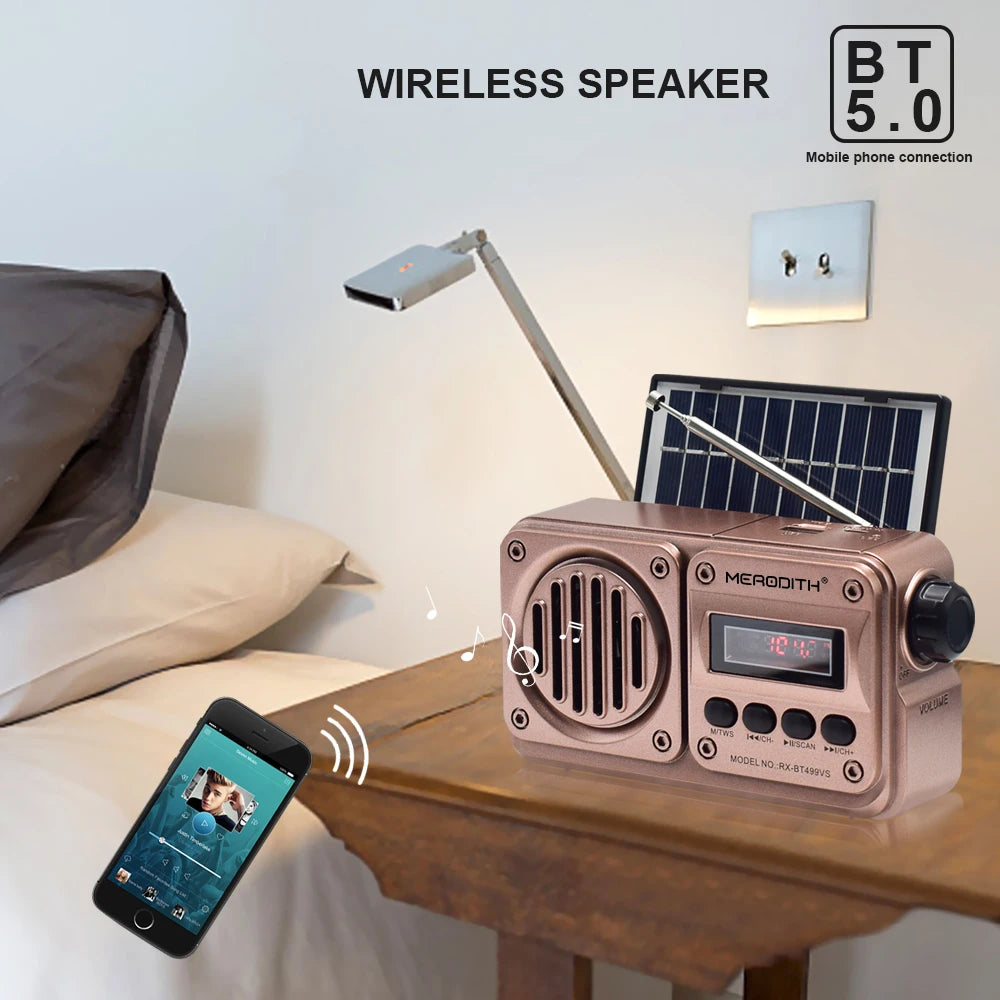 MD-499 Drahtloser Bluetooth-Lautsprecher, MP3-Wiedergabe, FM-Radio, Solarladung, Notstromausfall, Radio, volles Band, hohe Empfindlichkeit